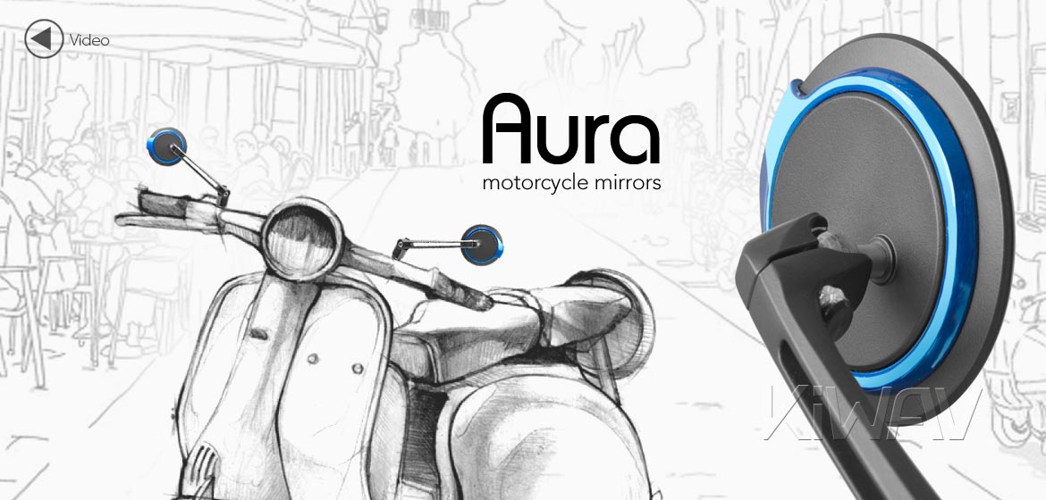 The thinnest motoryclce mirrors KiWAV Aura blue compatible for most modern Vespa models, GTS/ GTV/ LX/ LT/ LXV/ S