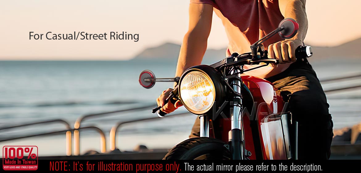 The thinnest motoryclce mirrors KiWAV Aura red compatible for most Harley Davidson