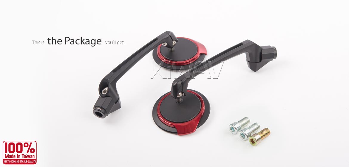 The thinnest motoryclce mirrors KiWAV Aura red universal fit for 10mm mirror thread