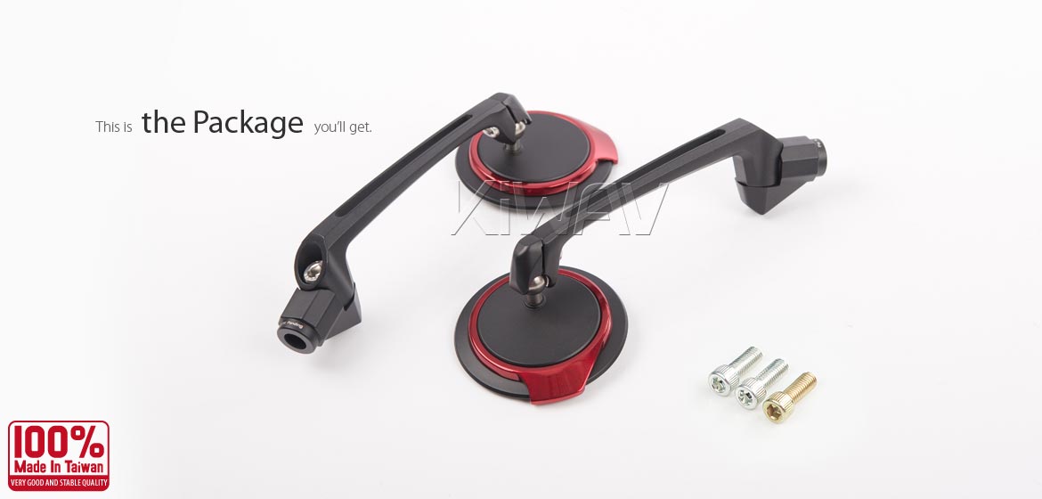 The thinnest motoryclce mirrors KiWAV Aura red universal fit for 8mm mirror thread