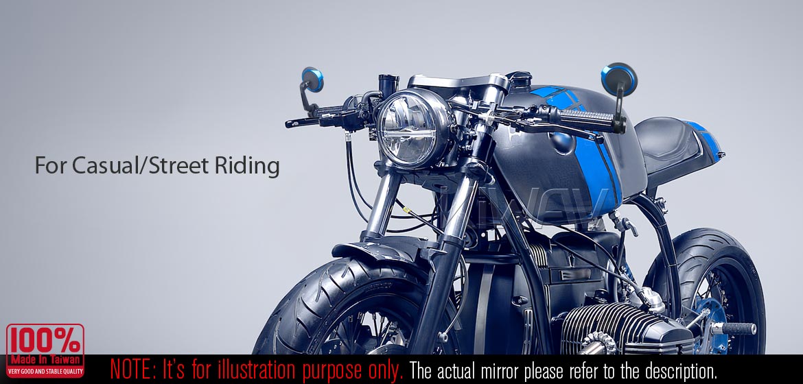 Thinnest motorcycle mirrors KiWAV motorcycle bar end mirrors Aura black compatible for M6 threaded handlebars