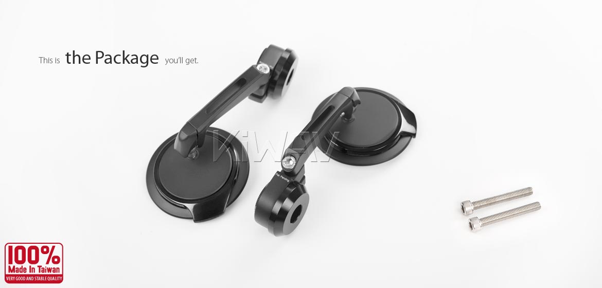 Thinnest motorcycle mirrors KiWAV motorcycle bar end mirrors Aura black compatible for M6 threaded handlebars