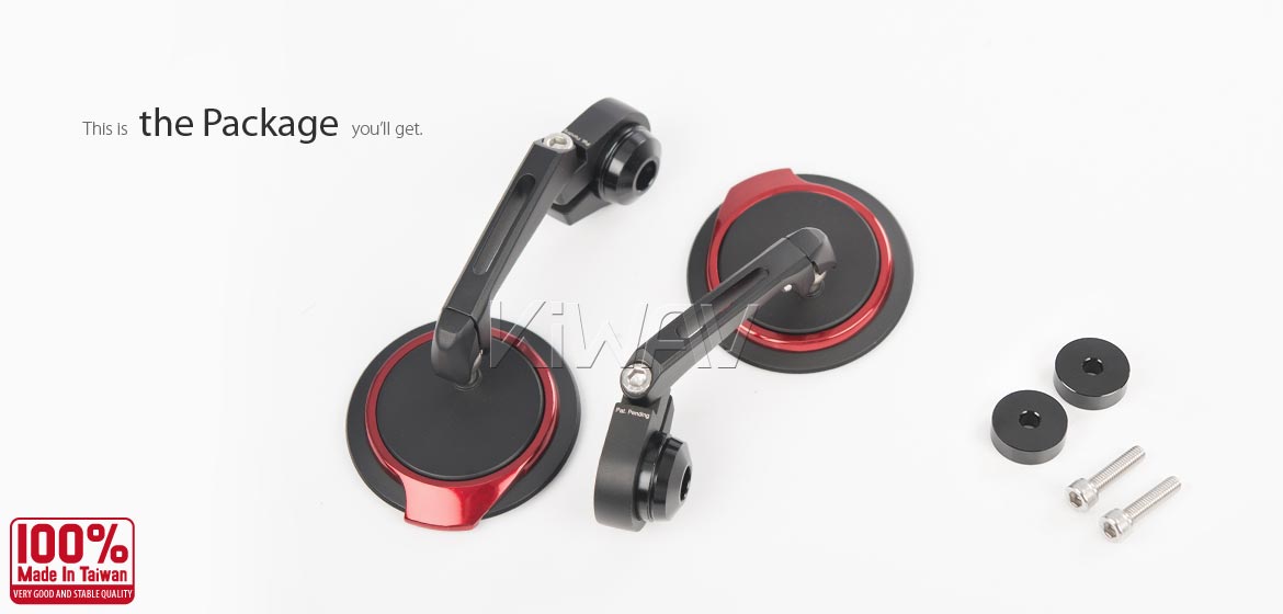 Thinnest motorcycle mirrors KiWAV motorcycle bar end mirrors Aura red compatible with some Vespa models, GTS/ GTV/ GT
