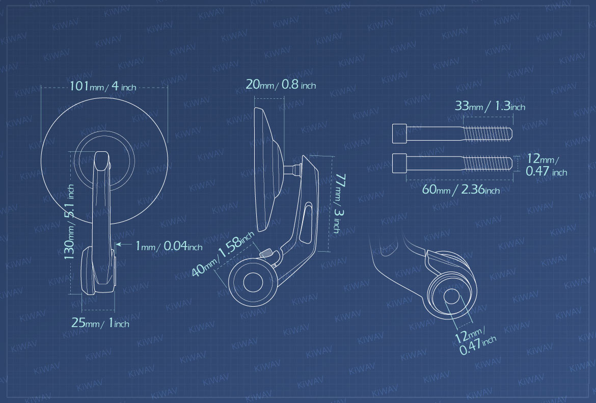 Measurement of KiWAV Bob motorcycle bar end mirrors