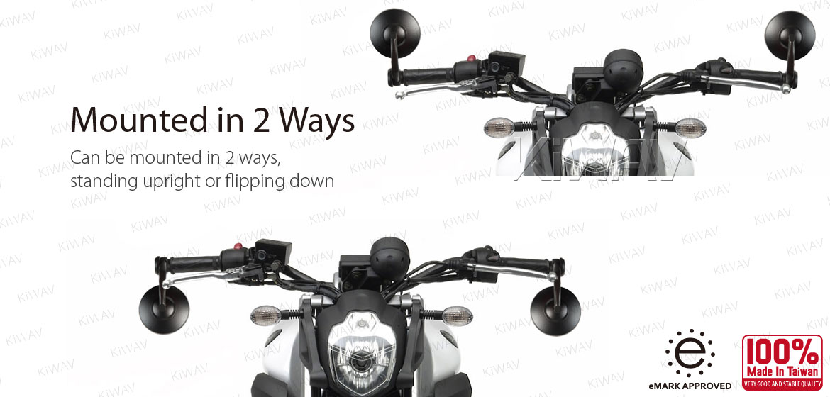 KiWAV motorcycle bar end mirrors Bob black universal fit w/ 6mm threaded or hollow bar