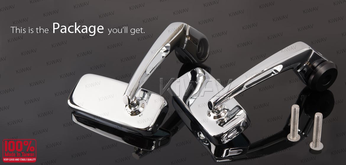 KiWAV ClassicHB chrome motorcycle bar end mirrors for 8mm bolt-on