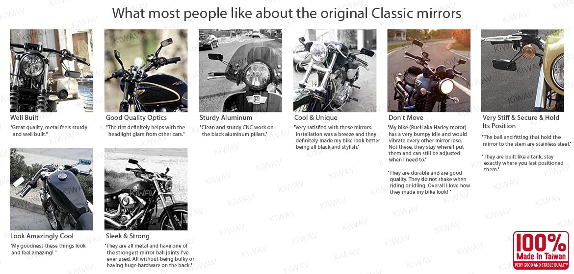 KiWAV motorcycle mirrors ClassicPlus chrome compatible for most modern Vespa models, GTS/ GTV/ LX/ LT/ LXV/ S