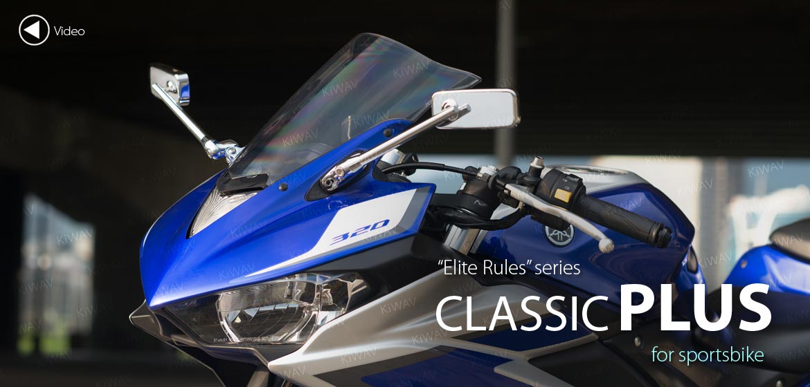 KiWAV motorcycle mirrors ClassicPlus black sportsbike mirrors with chrome base
