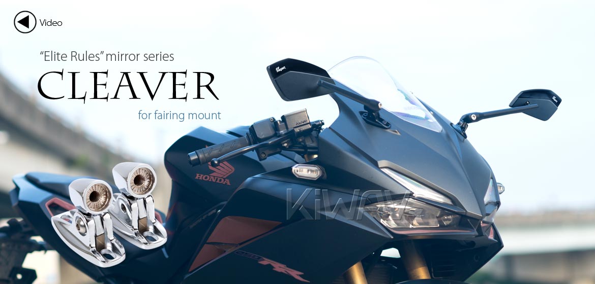 KiWAV motorcycle mirrors CleaverII black fairing mount w/ new ver. chrome adapter, Magazi