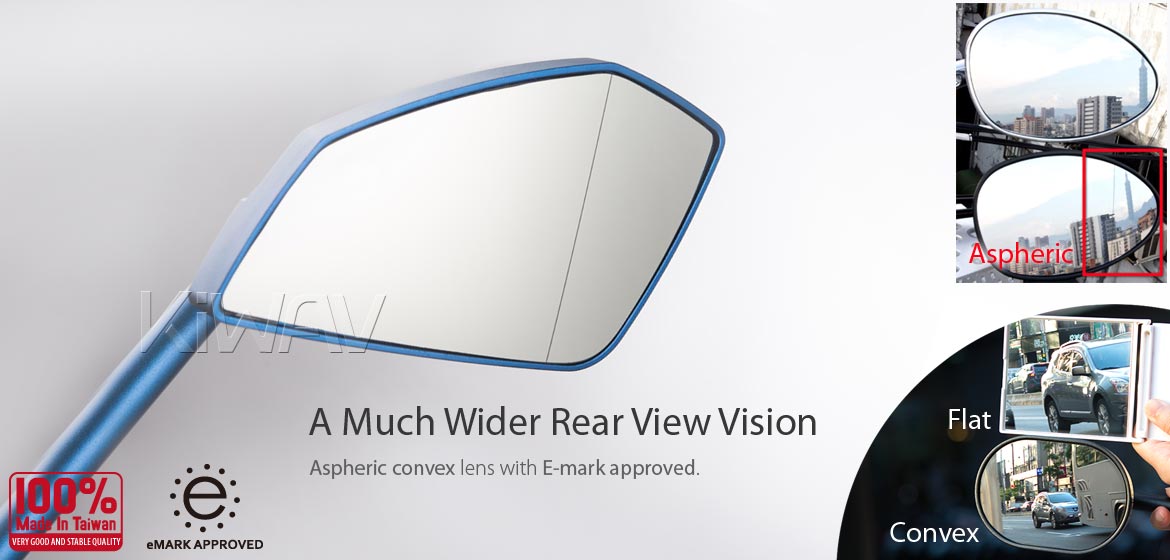 KiWAV motorcycle mirrors CleaverII blue fairing mount w/ new ver. chrome adapter, Magazi