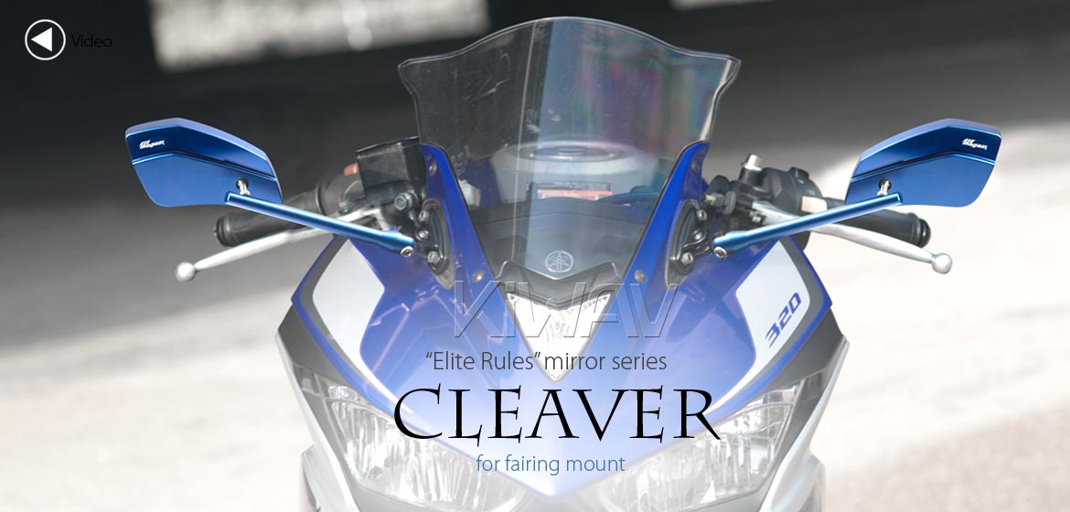 KiWAV motorcycle mirrors CleaverII blue fairing mount w/ new ver. black adapter, Magazi
