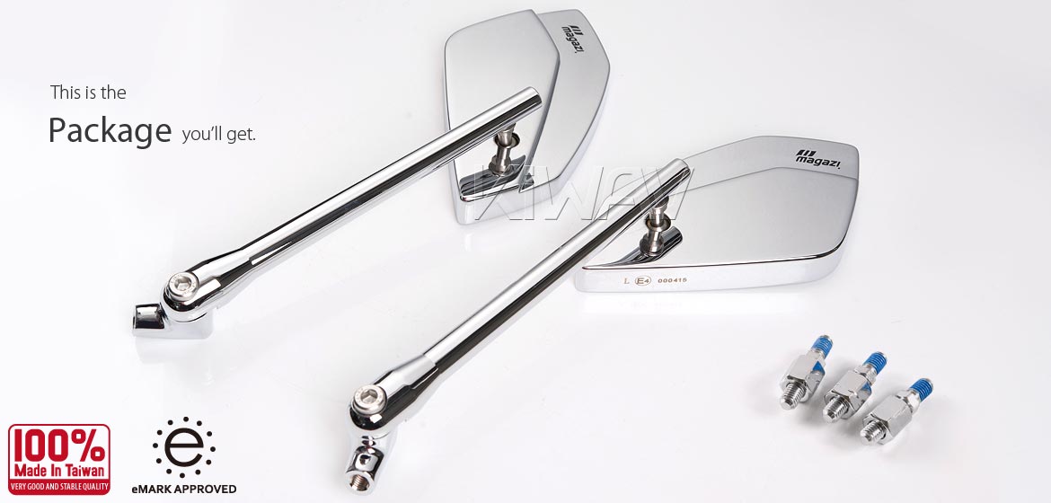 KiWAV motorcycle mirrors CleaverII chrome 8mm for scooter, Magazi