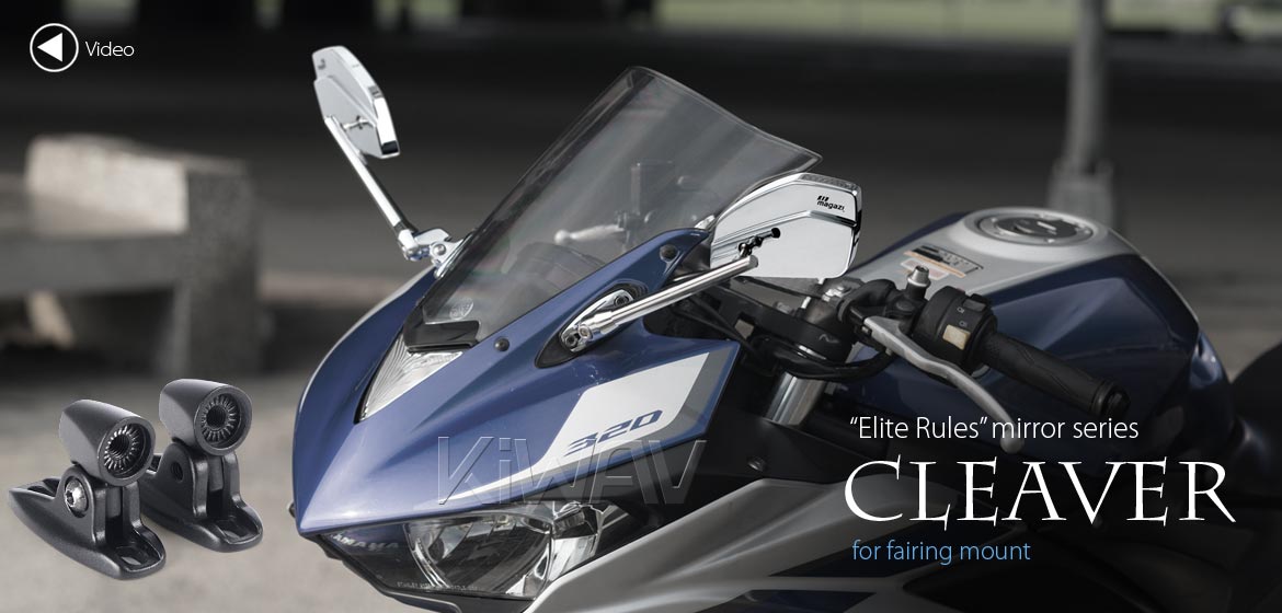 KiWAV motorcycle mirrors CleaverII chrome fairing mount w/ new ver. black adapter, Magazi