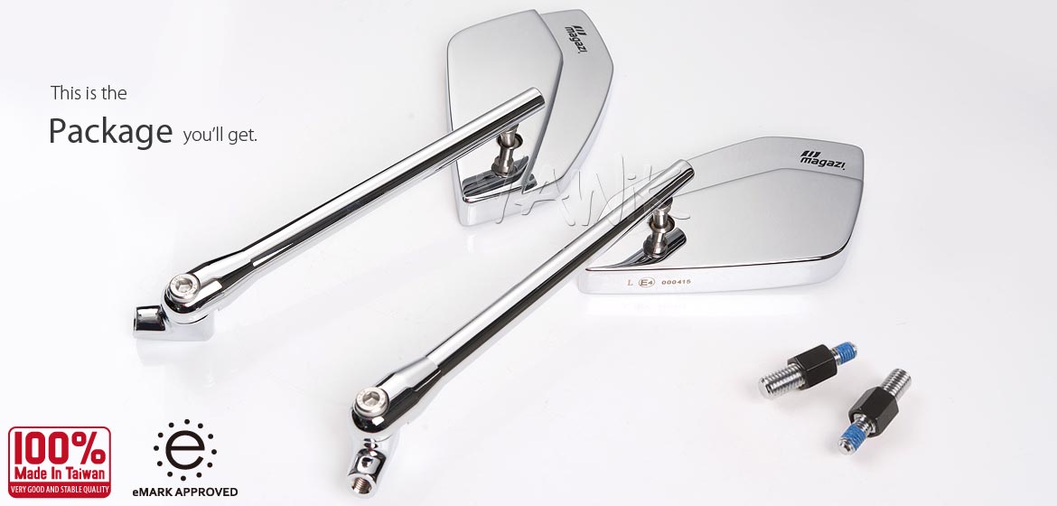 VAWiK motorcycle mirrors CleaverII chrome 10mm for BMW, Magazi