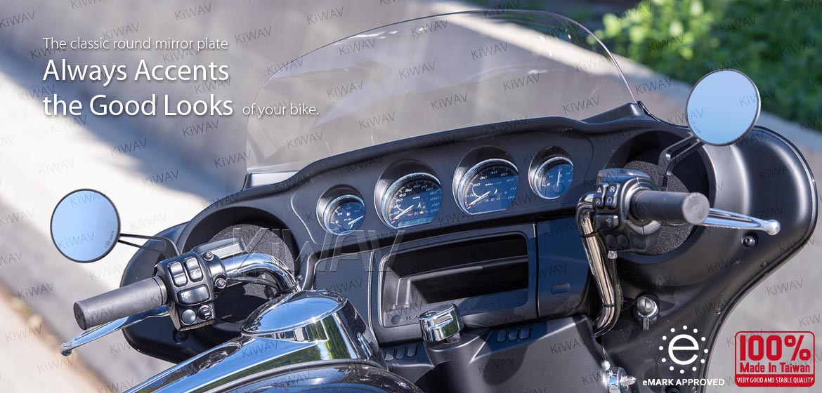 KiWAV motorcycle mirrors Eclipse black aluminum short stem for Harley-Davidson