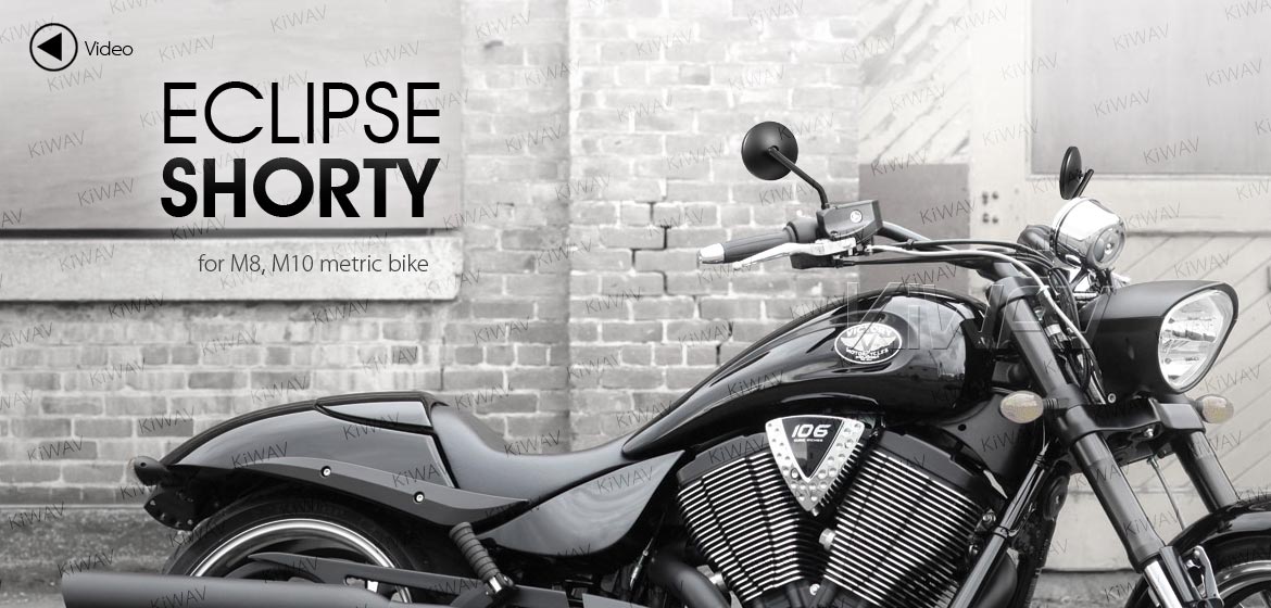 KiWAV motorcycle mirrors Eclipse black steel short stem for Metric 8/mm10mm bikes Magazi
