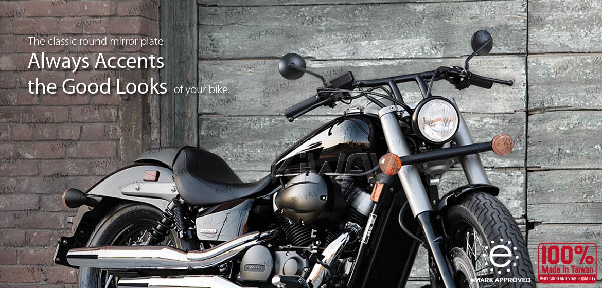 KiWAV motorcycle mirrors Eclipse black steel short stem for Metric 8/mm10mm bikes Magazi
