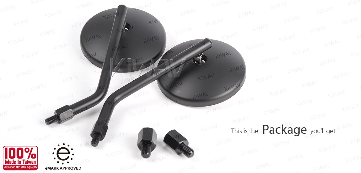 KiWAV motorcycle mirrors Eclipse black steel short stem for Metric 8/mm10mm bikes Magazi