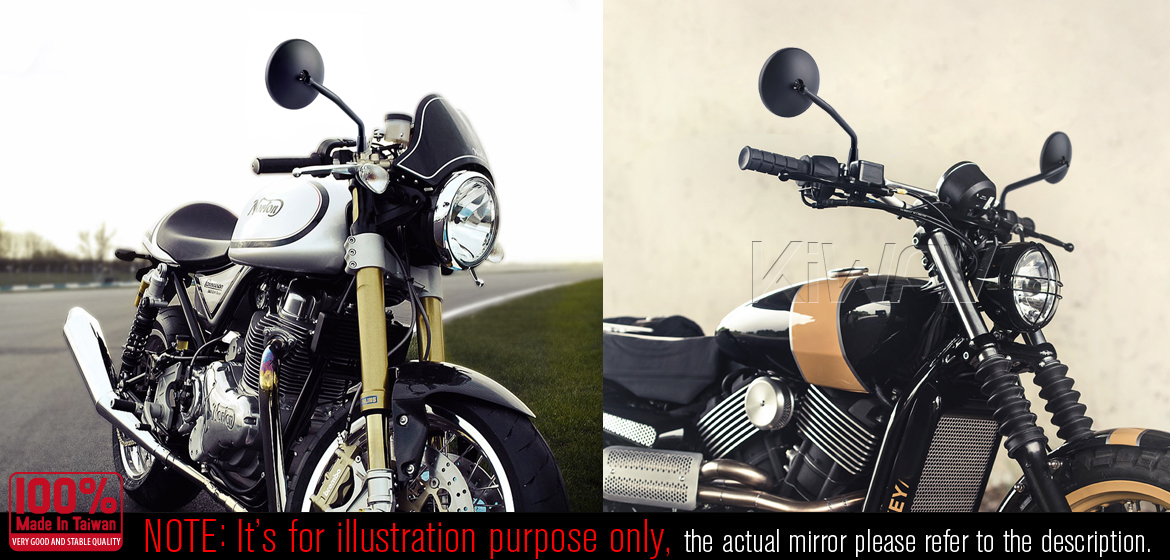 KiWAV Eclipse black motorcycle mirrors universal fit