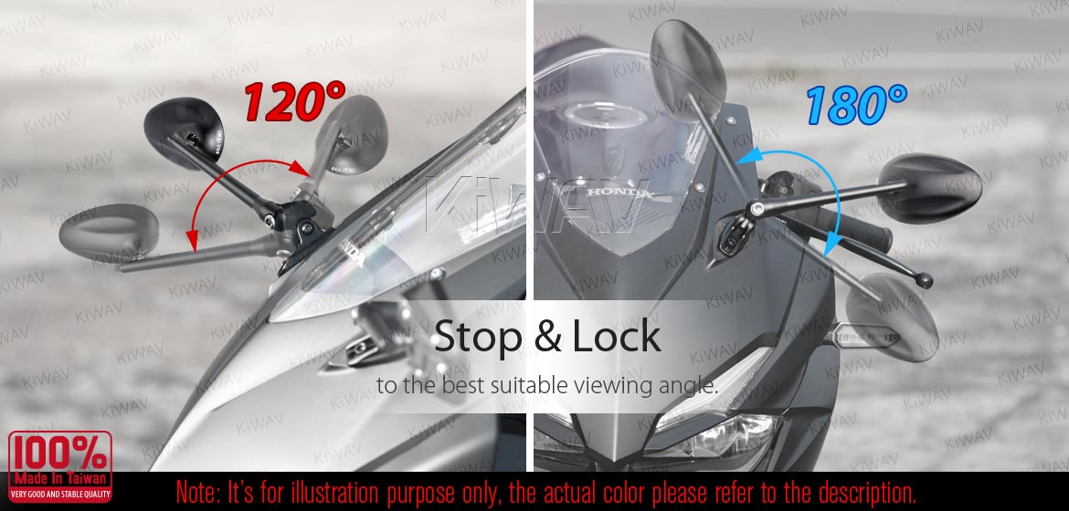 KiWAV motorcycle Ellipse black sportsbike mirrors with chrome base for sportsbike