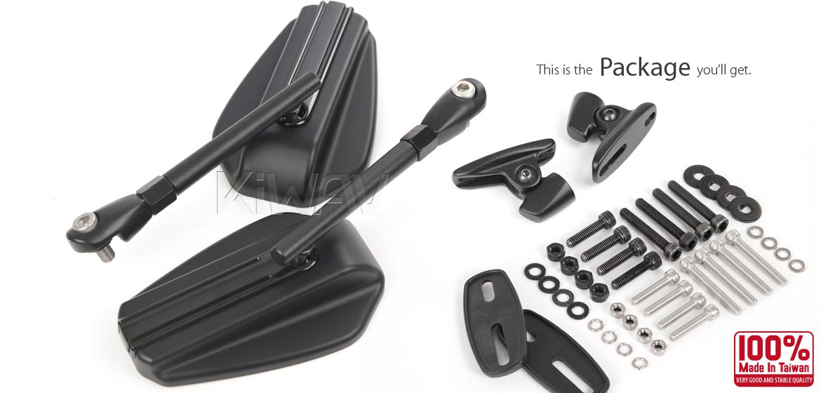 Motorcycle mirrors Emperor black for fairing mount w/ new ver. black adapter