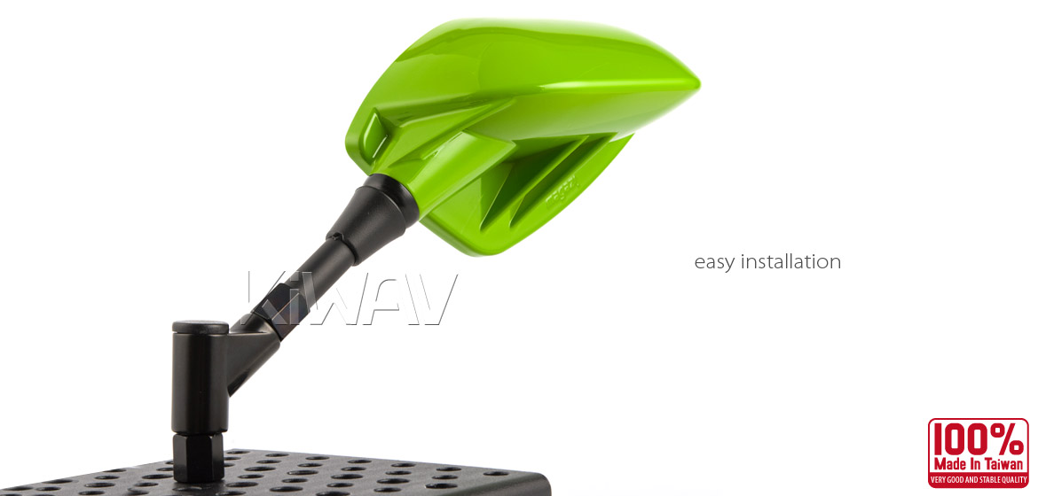 KiWAV Fin green motorcycle mirrors universal fit Magazi