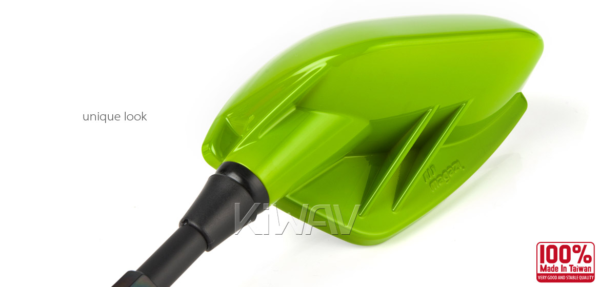 KiWAV Fin green fairing mount rearview mirrors for sportsbike motorcycle Magazi