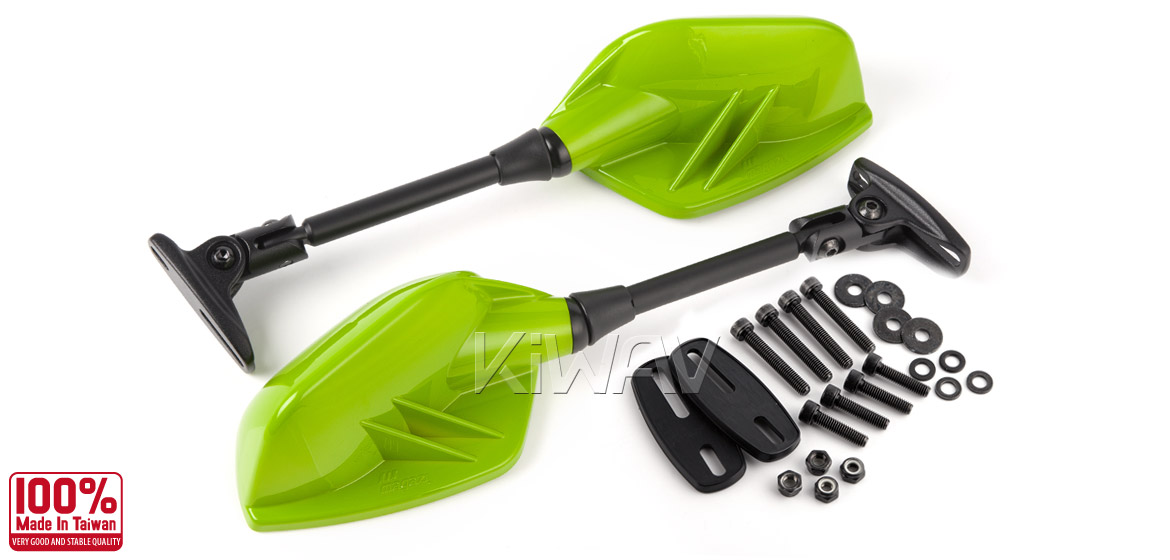 KiWAV Fin green fairing mount rearview mirrors for sportsbike motorcycle Magazi
