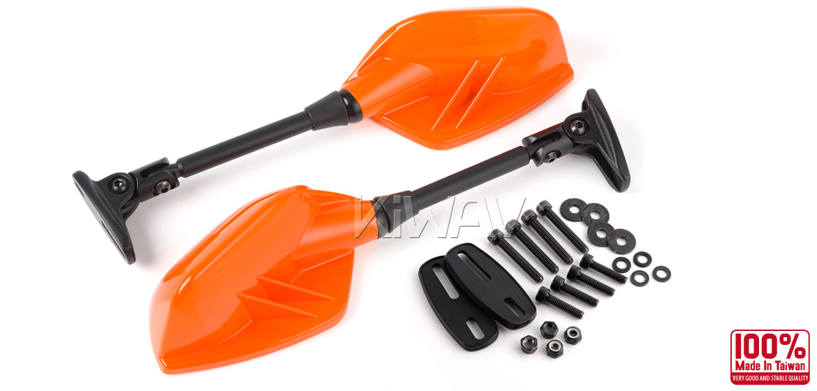 KiWAV Fin orange fairing mount rearview mirrors for sportsbike motorcycle Magazi
