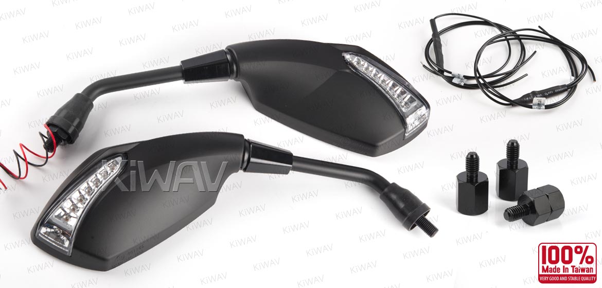 KiWAV motorcycle mirrors FistLED black for scooter