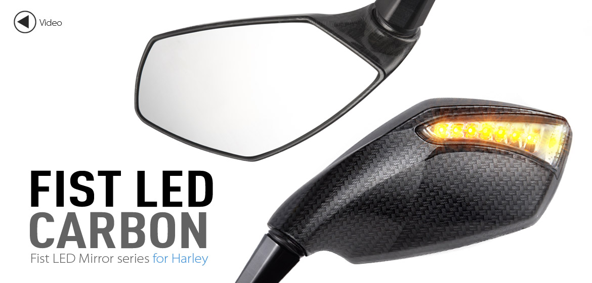 KiWAV motorcycle mirrors FistLED carbon for Harley