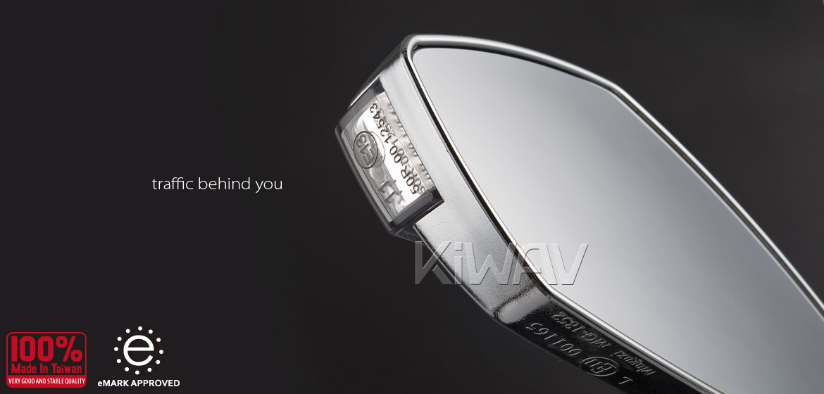 KiWAV motorcycle mirrors FistLED chrome for Harley