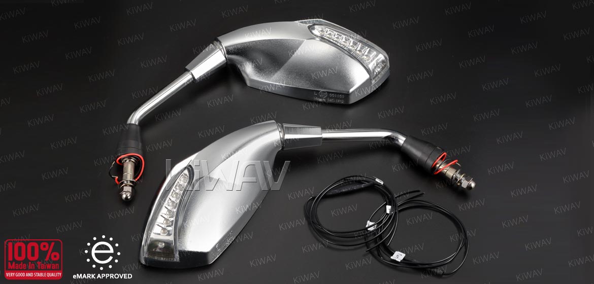 KiWAV motorcycle mirrors FistLED chrome for Harley