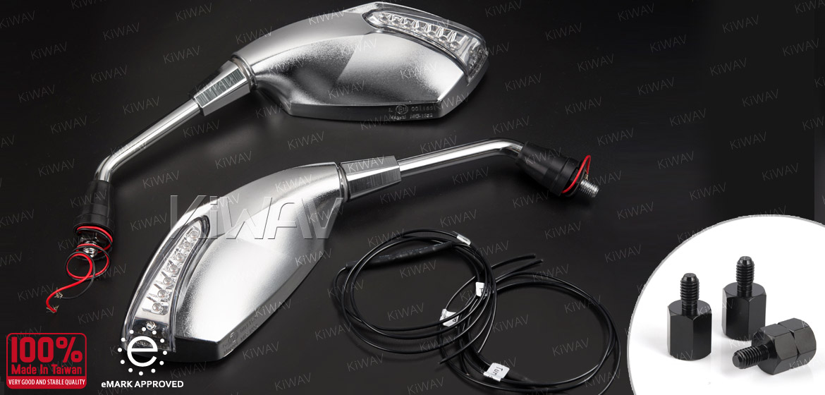 KiWAV motorcycle mirrors FistLED chrome for scooter