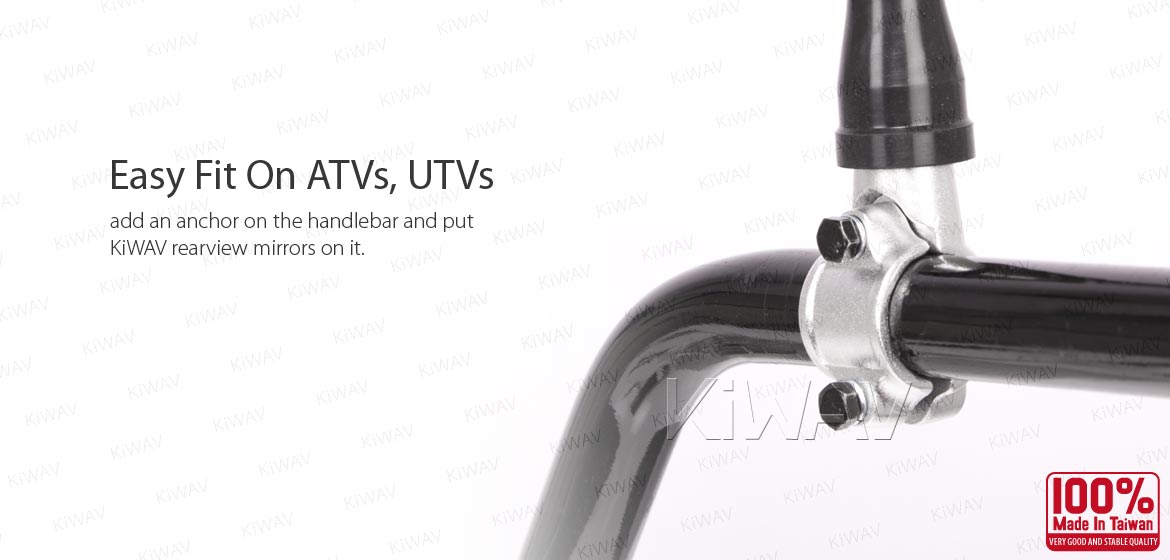 KiWAV ATV rear view mirrors Hawk green for 7/8 inch handlebar mount with silver aluminum clips