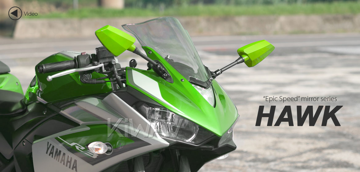 KiWAV Hawk green fairing mount rearview mirrors for sportsbike motorcycle Magazi