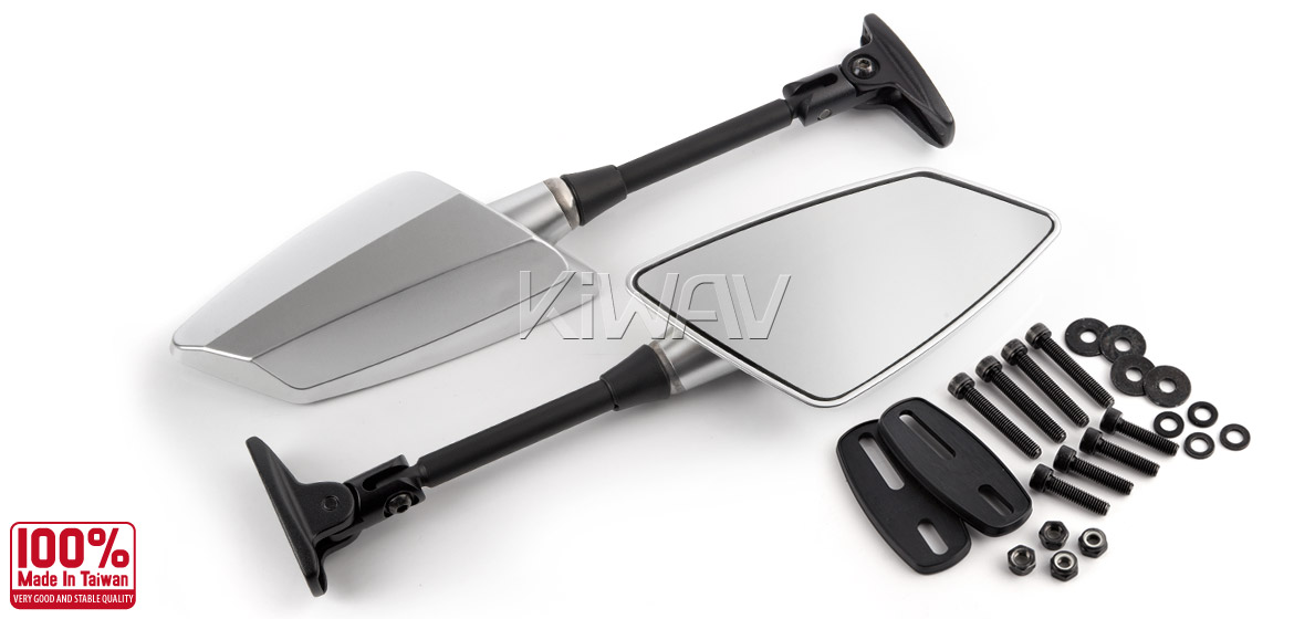 KiWAV Hawk silver fairing mount rearview mirrors for sportsbike motorcycle Magazi