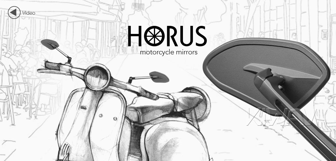 Thinnest motorcycle mirrors KiWAV motorcycle mirrors Horus black compatible for most modern Vespa models, GTS/ GTV/ LX/ LT/ LXV/ S