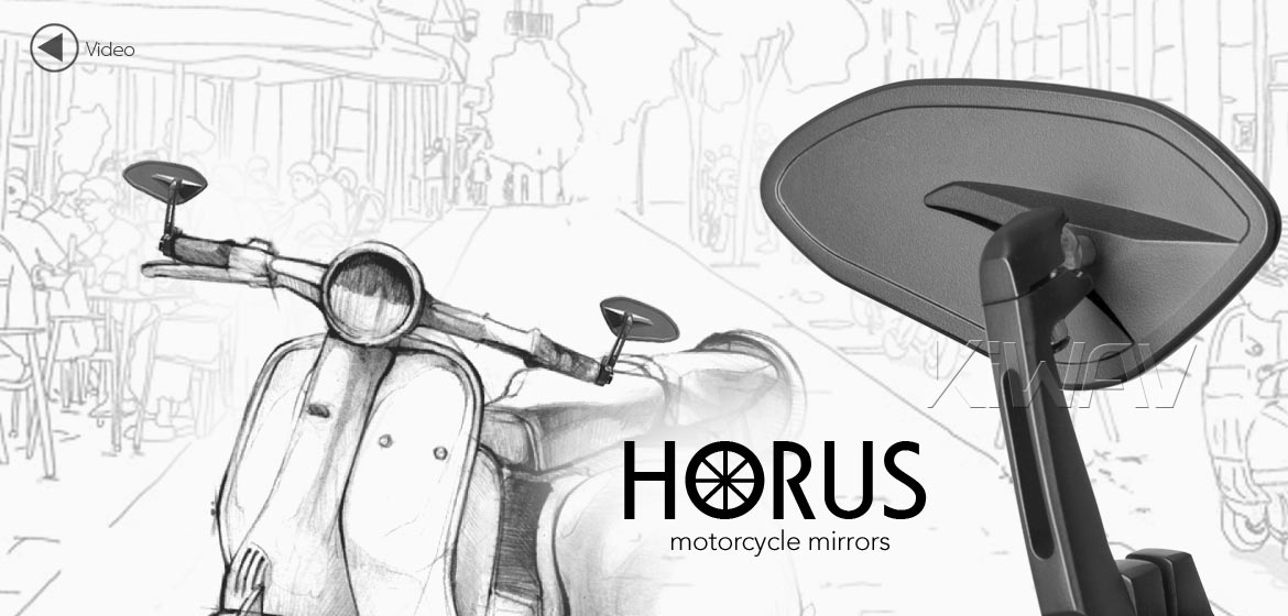 KiWAV motorcycle bar end mirrors Horus black compatible with some Vespa models, GTS/ GTV/ GT