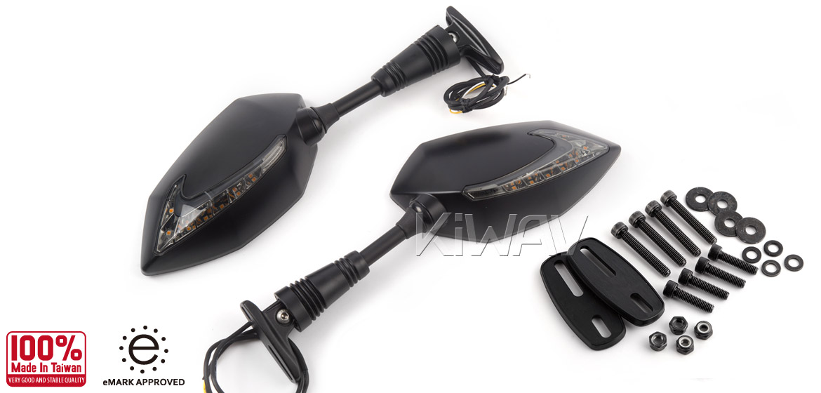 KiWAV motorcycle Two-tone LED with sequential effect fairing mount mirrors Lucifer black for sportsbike