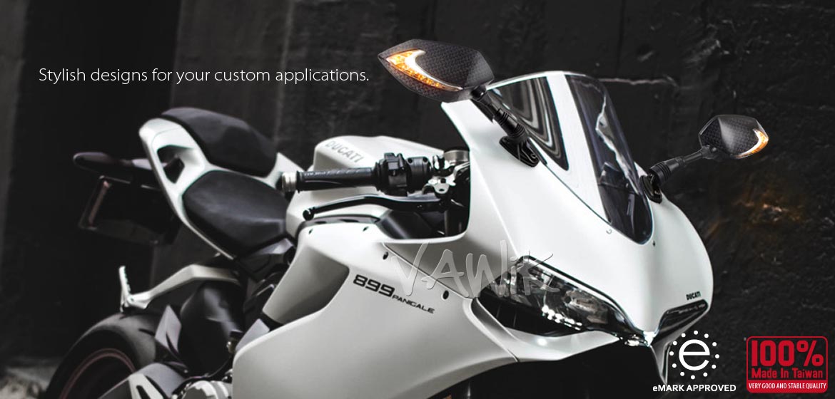 VAWiK motorcycle Two-tone LED with sequential effect fairing mount mirrors Lucifer black for Ducati Panigale sportsbike