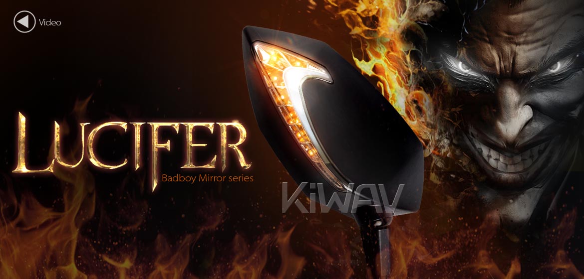 KiWAV motorcycle Two-tone LED neat stem mirrors Lucifer black for metric 10mm thread Magazi