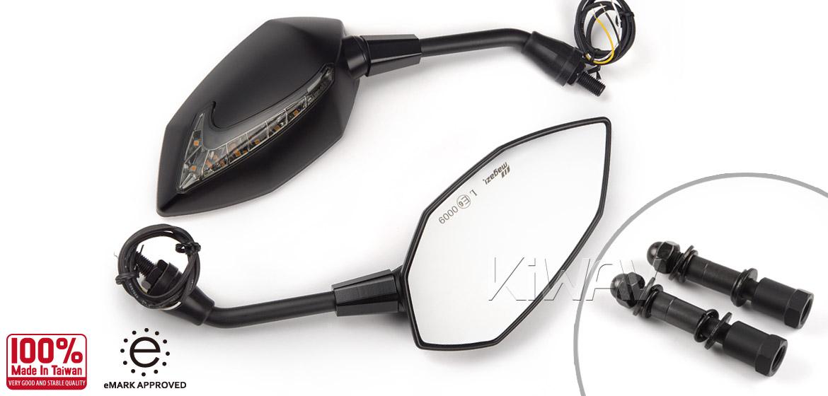 KiWAV motorcycle Two-tone LED neat stem mirrors Lucifer black for Harley Davidson Magazi