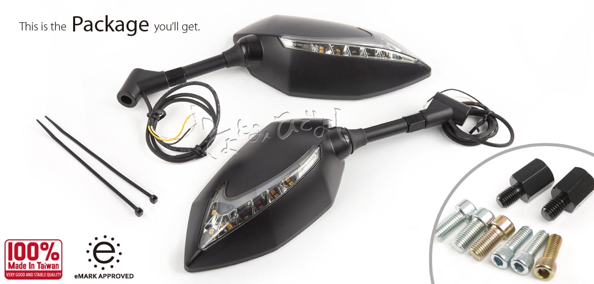 Toyotomi Lucifer black LED motorcycle mirrors for BMW