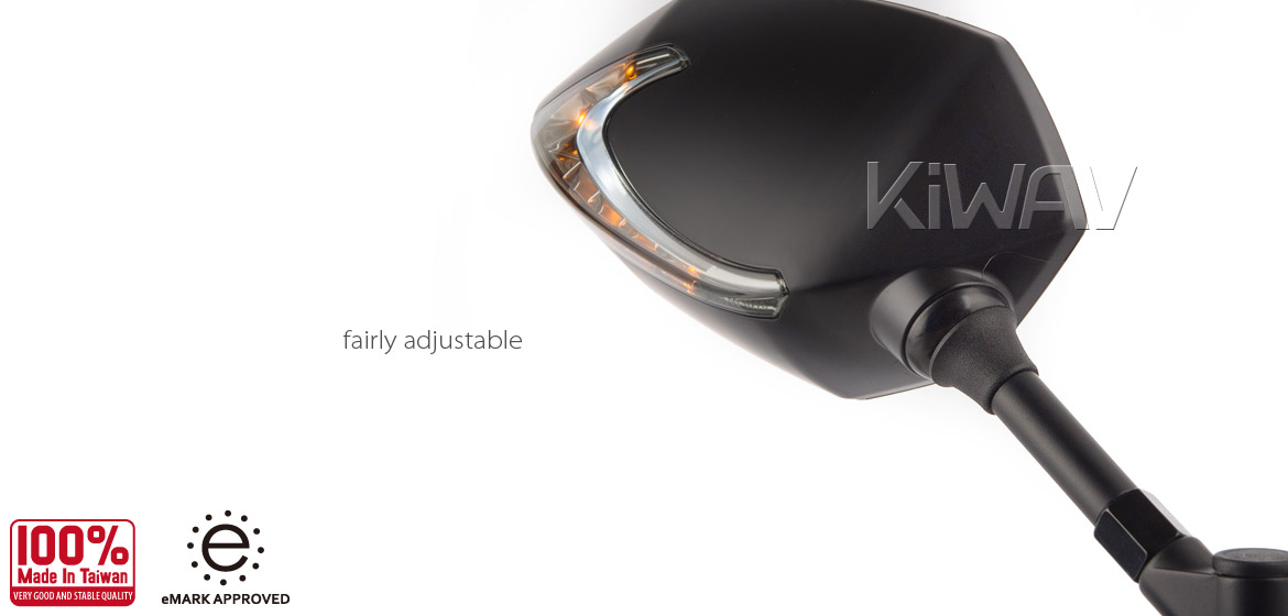 KiWAV Lucifer black LED motorcycle mirrors fit scooter