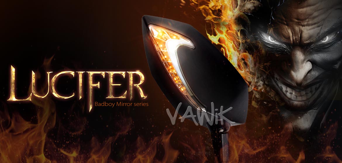 VAWiK Lucifer black LED motorcycle mirrors universal fit