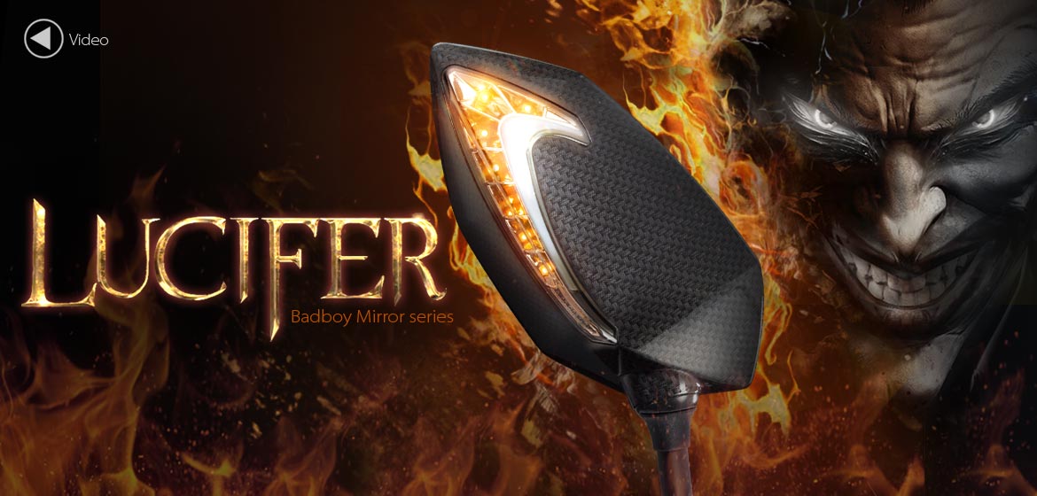 KiWAV Oi & Lucifer carbon LED motorcycle mirrors for Harley