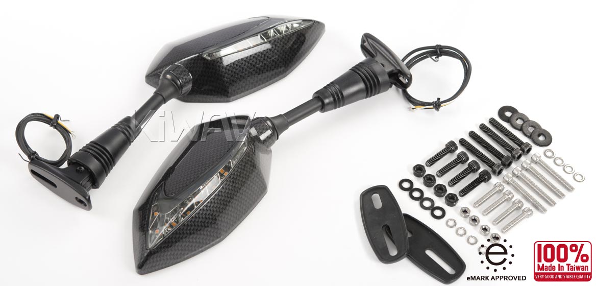 KiWAV Lucifer carbon LED motorcycle mirrors for Ducait Panigale