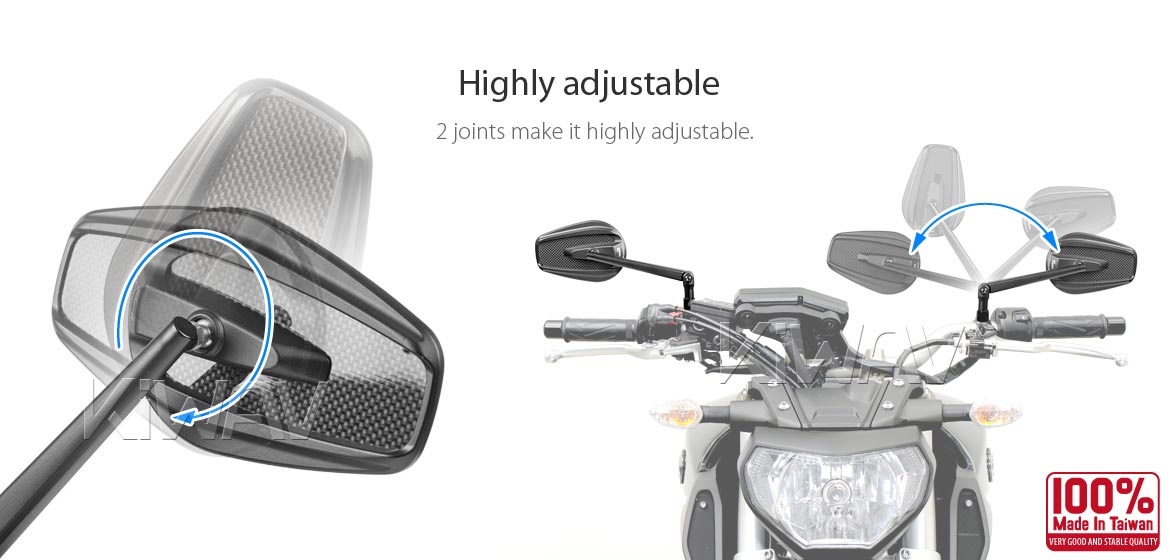 Thinnest motorcycle mirrors KiWAV motorcycle mirrors Mamba black universal fit for 10mm mirror thread and Harley Davidson