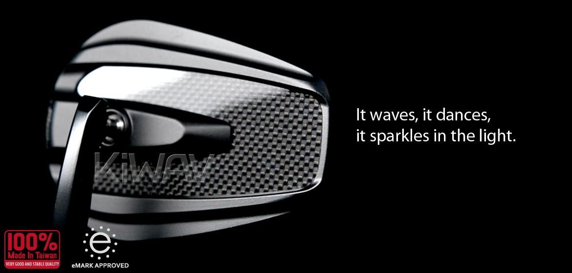 KiWAV glossy carbon fiber bar end mirrors Mamba for 1inch & 1-1/4inch hollow end handlebars motorcycles